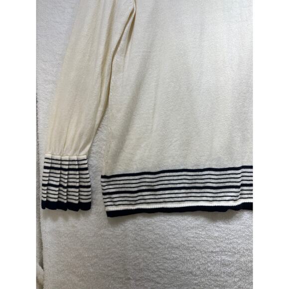 Talbots Cream Navy Stripe Pleated Cashmere Cardigan Sweater Women XLP XL Petite - Picture 4 of 13